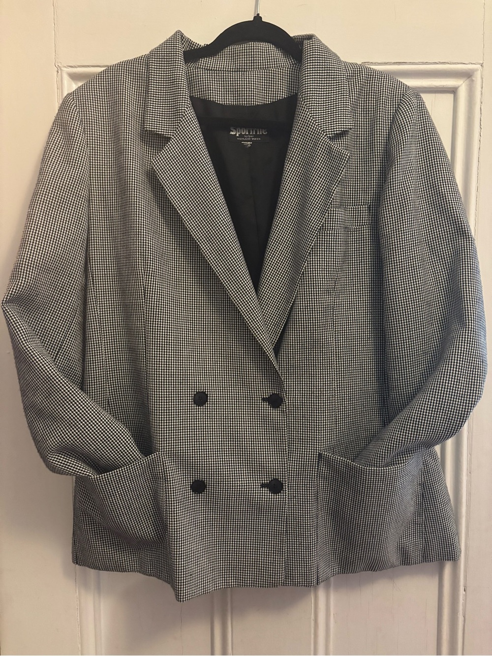 Classic Black & White Houndstooth Double-Breasted Blazer